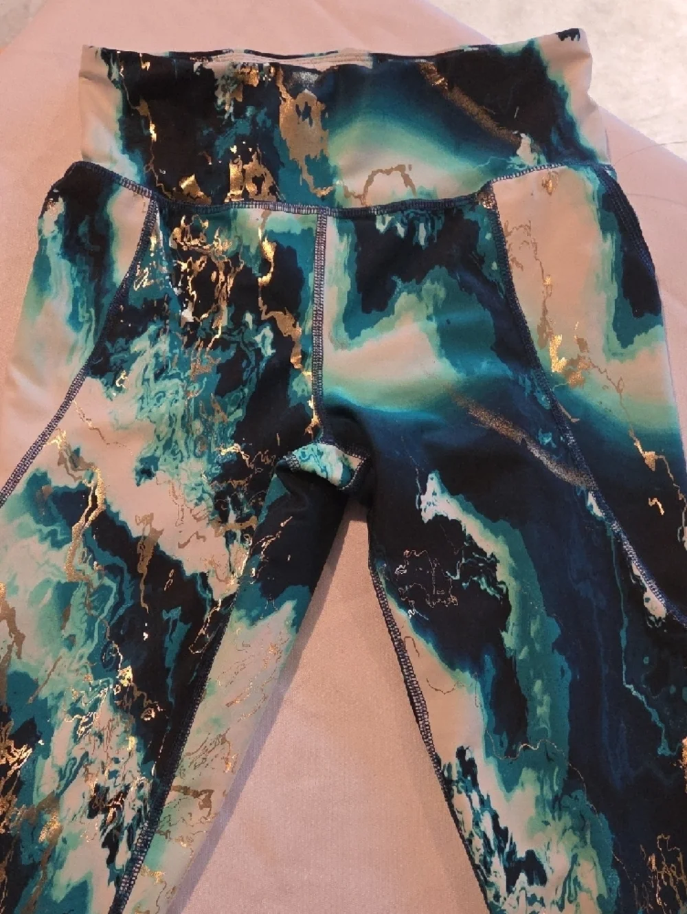 Old Navy Teal, Navy & Gold Marble-Print Girls' Leggings